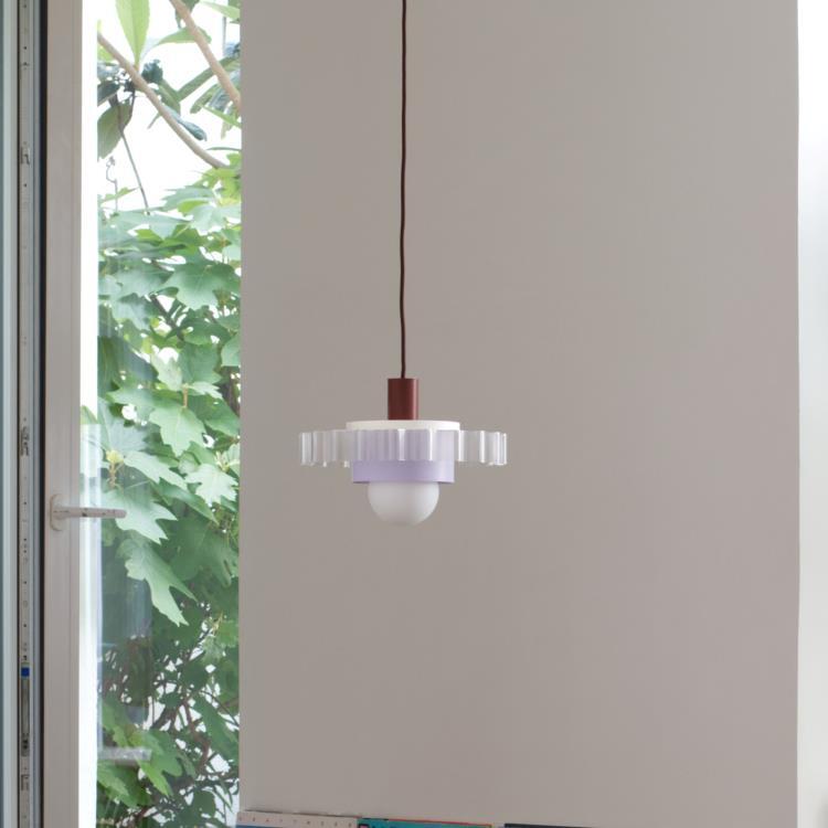 Suspension Matériaux recyclés L28cm GIGI n°3 Marron Blanc Lilas