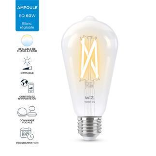 EDISON Ampoule LED connectée filament E27 6.7W=60W 806lm dimmable blanc  chaud blanc froid Ø6.4cm Transparent Wiz - LightOnline