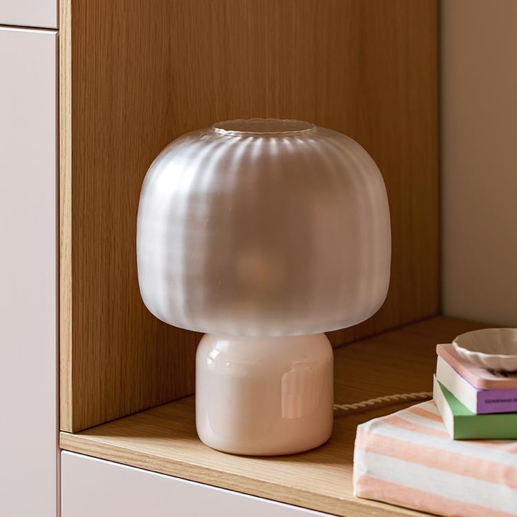 Lampe à poser LED Verre teinté/Verre dépoli H30cm LOULOU Rose pétale/Abat-jour blanc dépoli