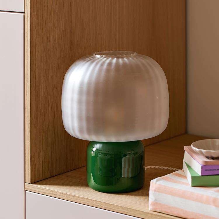 Lampe à poser LED Verre teinté/Verre dépoli H30cm LOULOU Vert impérial/Abat-jour blanc dépoli