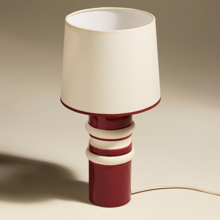 Lampe à poser Céramique/Rabane H41cm AQUARIUS rouge carmin