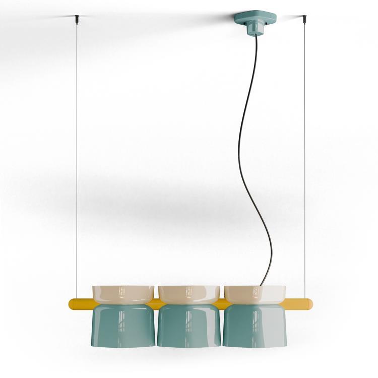 Suspension Céramique L130cm YAKITORI Crème/Bleu/Jaune