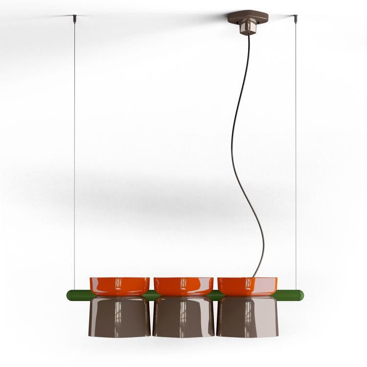 Suspension Céramique L130cm YAKITORI Orange/Moka/Vert