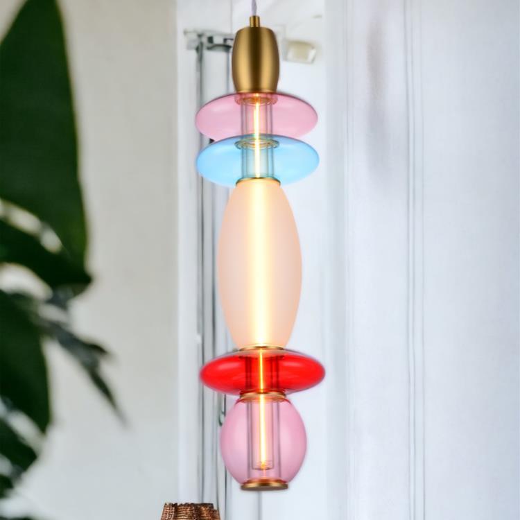 Suspension verticale en verre H50.3cm LEONOR Bleu / Rouge / Opaque / Rose