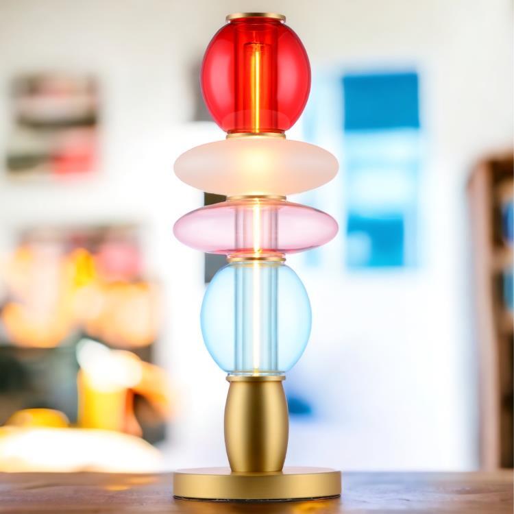 Lampe de table en verre H35.3cm LEONOR Rouge / Opaque / Rose / Bleu